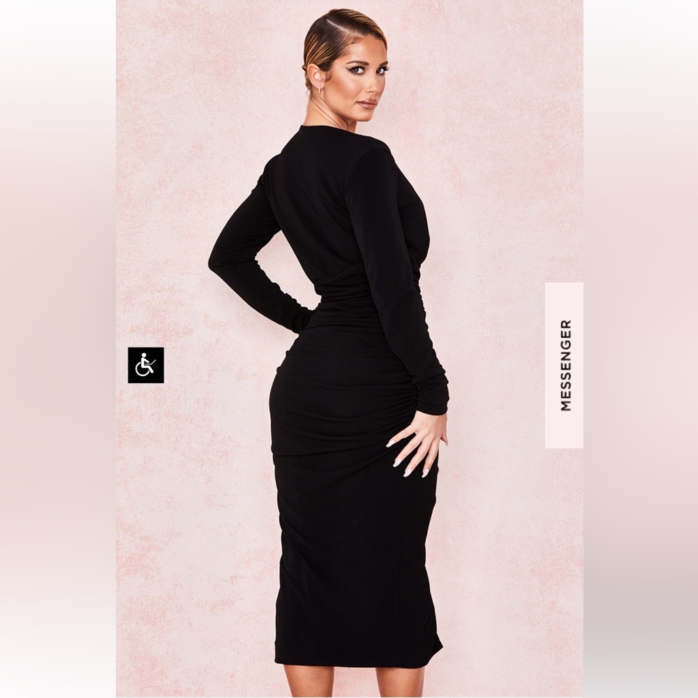 MIRA BLACK DEEP PLUNGE MIDI DRESS - Picture 6 of 15